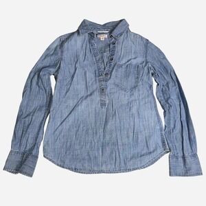 Merona Womens Blue Chambray Long Sleeve‎ Button Up Shirt Small 100% Cotton